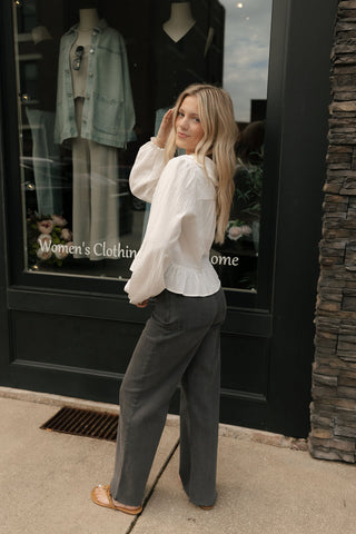 Lace Up Stretchy Pants, Charcoal *final sale*