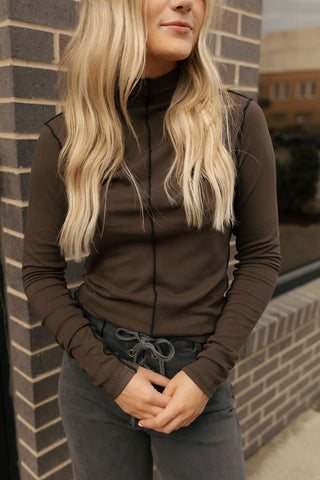 Marisol Long Sleeve Top, Brown/Black *final sale