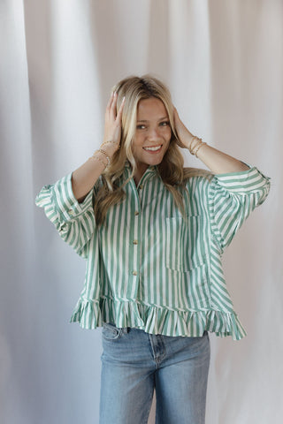 Kensington Top, Green Stripe