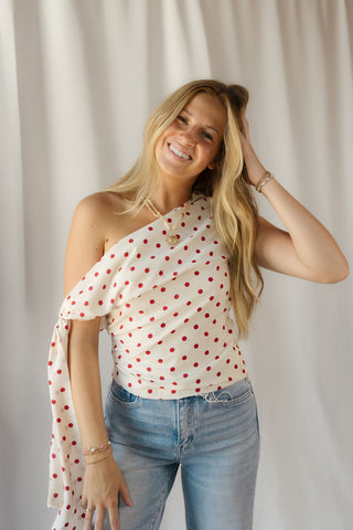 Bianca Polka Dot Top, Red/Ivory