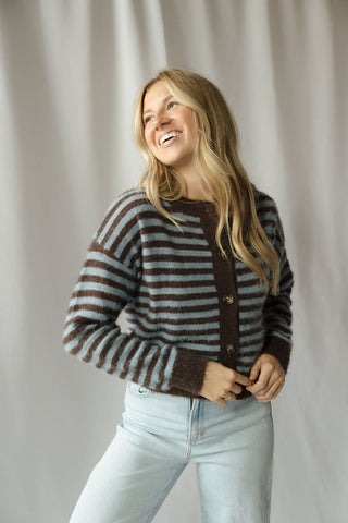 Kasyn Fuzzy Knit Cardigan, Chocolate Brown