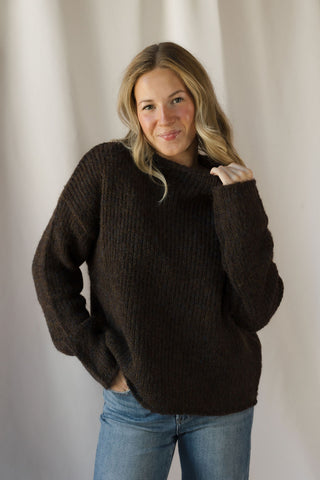 Molly Mock Neck Oversized Sweater, Brown