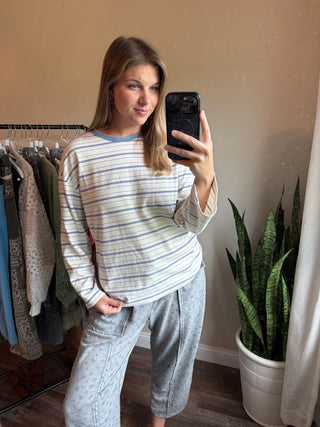 Lena Stripe Ringer Tee, Blue - The Red Thread Boutique