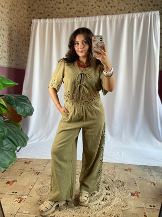 Gigi Embroidered Tie Top, Green Fig - The Red Thread Boutique