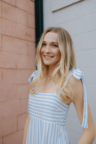 Stripe Tie Strap Dress, Blue