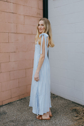 Stripe Tie Strap Dress, Blue