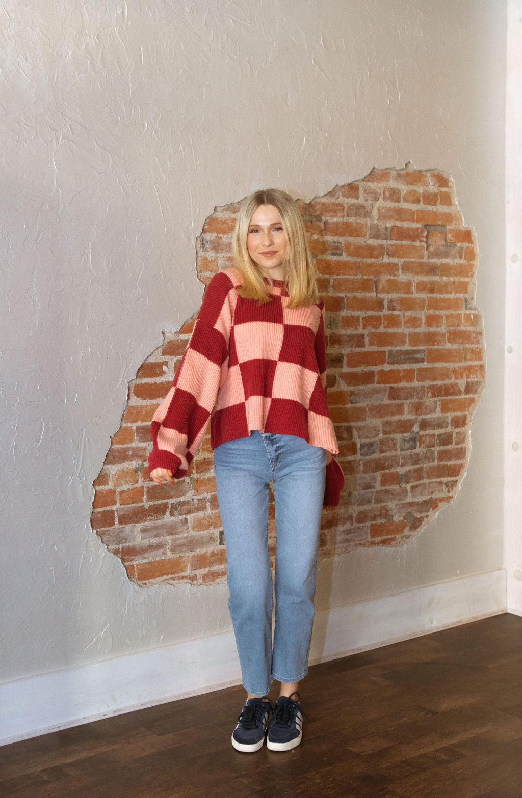 Checkered Sweater, Peach