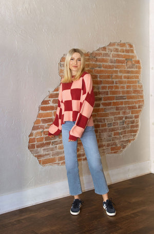Checkered Sweater, Peach