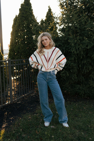 Multi Color Stripe Crochet Sweater