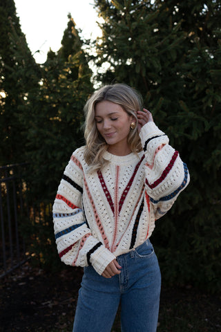 Multi Color Stripe Crochet Sweater