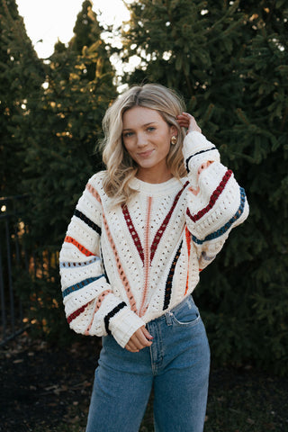 Multi Color Stripe Crochet Sweater