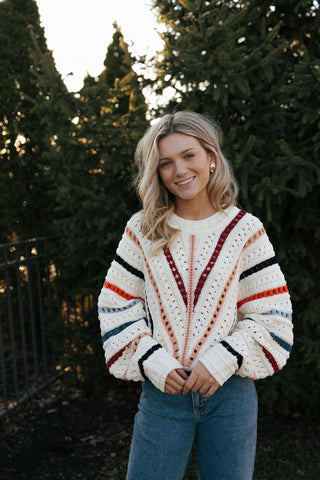 Multi Color Stripe Crochet Sweater