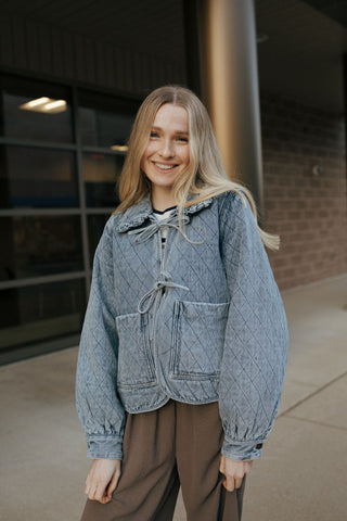 Quilted Tie Denim Jacket