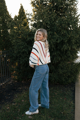 Multi Color Stripe Crochet Sweater