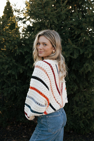 Multi Color Stripe Crochet Sweater