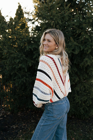 Multi Color Stripe Crochet Sweater