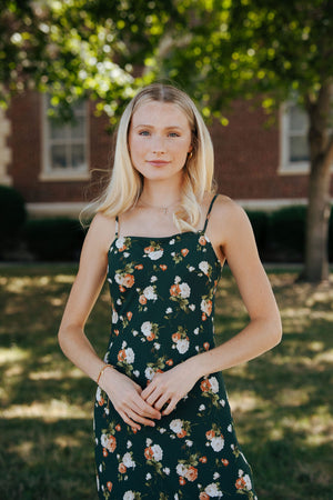 Floral Dress, Hunter Green