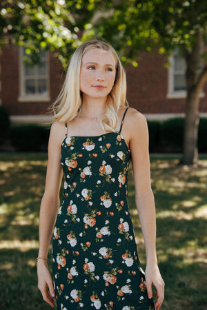 Floral Dress, Hunter Green