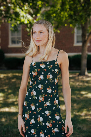 Floral Dress, Hunter Green