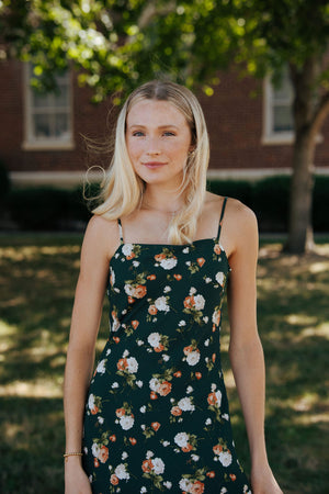 Floral Dress, Hunter Green