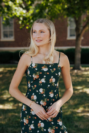 Floral Dress, Hunter Green