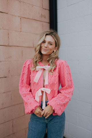 Velvet Bow Cardigan, Pink