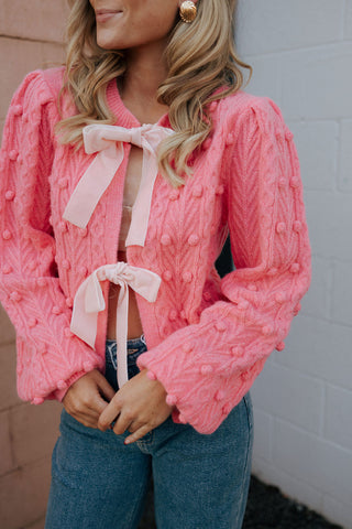 Velvet Bow Cardigan, Pink