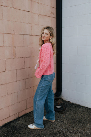 Velvet Bow Cardigan, Pink