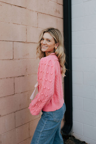 Velvet Bow Cardigan, Pink