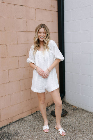 Eyelet Romper, White