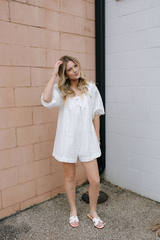 Eyelet Romper, White