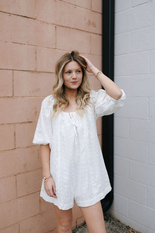 Eyelet Romper, White