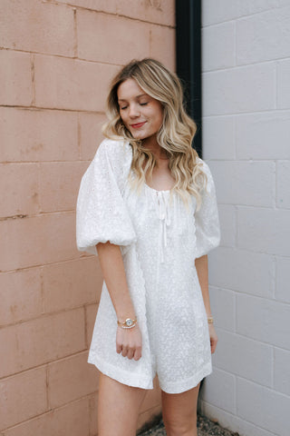 Eyelet Romper, White