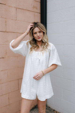 Eyelet Romper, White