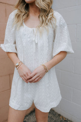 Eyelet Romper, White