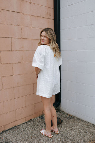 Eyelet Romper, White