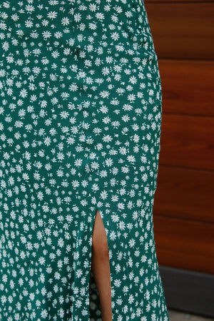 Floral Midi Skirt, Green