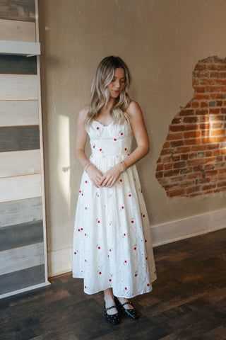 Red Floral Embroidered Dress