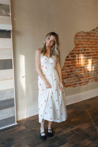 Red Floral Embroidered Dress