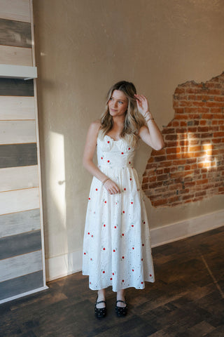 Red Floral Embroidered Dress