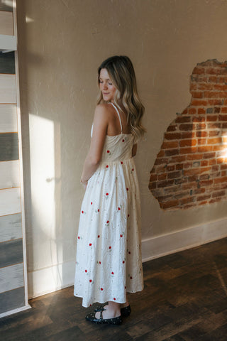 Red Floral Embroidered Dress