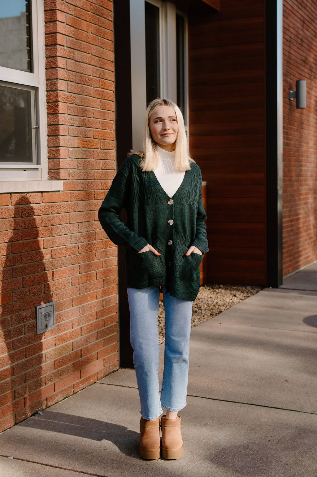 Hunter green shop cardigan outfit