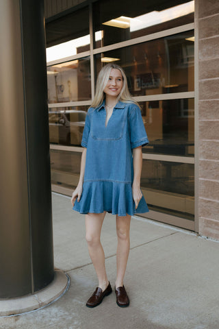 Ruffle Hem Denim Dress