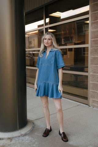 Ruffle Hem Denim Dress