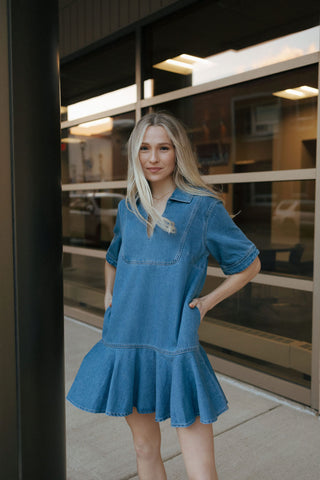 Ruffle Hem Denim Dress