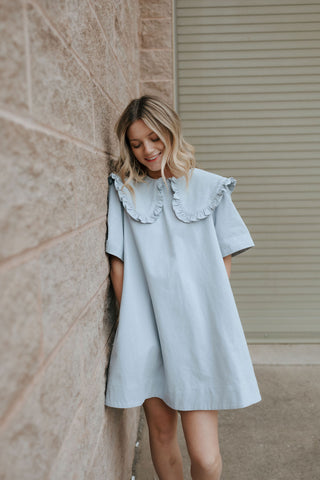 Peter Pan Collar Dress, Lt Blue