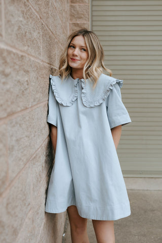 Peter Pan Collar Dress, Lt Blue