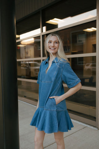 Ruffle Hem Denim Dress