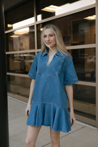 Ruffle Hem Denim Dress