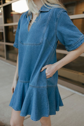 Ruffle Hem Denim Dress